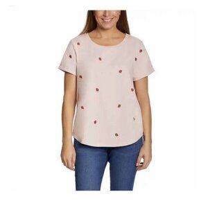 Vintage America Women's Strawberries Embroidered Tee Pink Size S